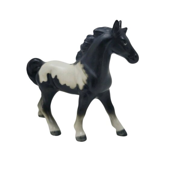 Vintage Porcelain Black White Appaloosa Horse Figurine Small Japan Olimco Pony - Picture 3 of 10